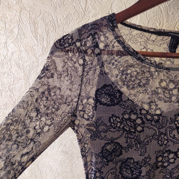 Forever 21 lace print bodycon dress stretch nylon sheer w/ slip lining Sz small - Picture 2 of 8